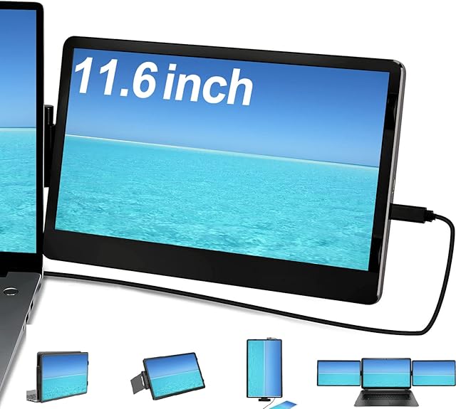 11.6 Extensor De Tela De Laptop, Fhd Ips Monitor De Computador Portátil De 11.6, Polegadas, Plug And Play Monitor De Computador Portátil Giratório, Tela Secundária Com Type-C/ Hdmi, Suporta Pc/ Celular/ Notebook
