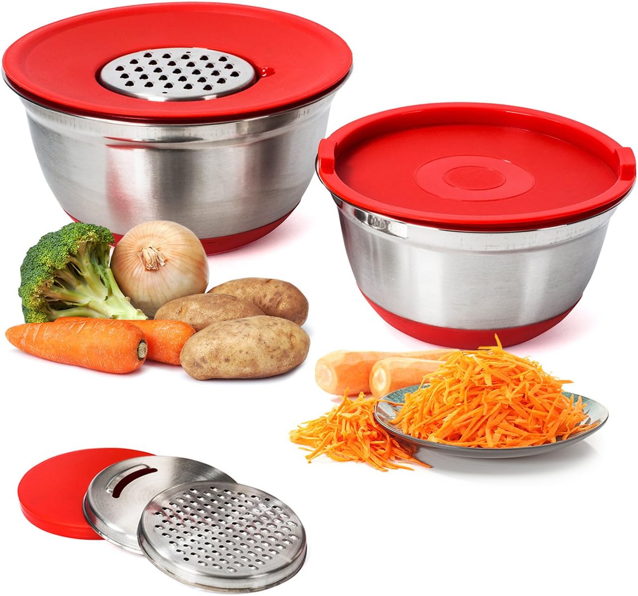 Stainless Steel Mixing Bowls Set - Stackable Nesting Bowls - Polished Matte Finish - Christmas Gifts