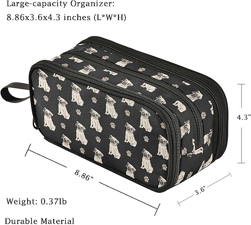 Miniatura 4 de Fustylead Lovely Pug Dogs - Estuche grande para lápices, bolsa duradera con gran capacidad, bolsa de papelería portátil minimalista con asa para