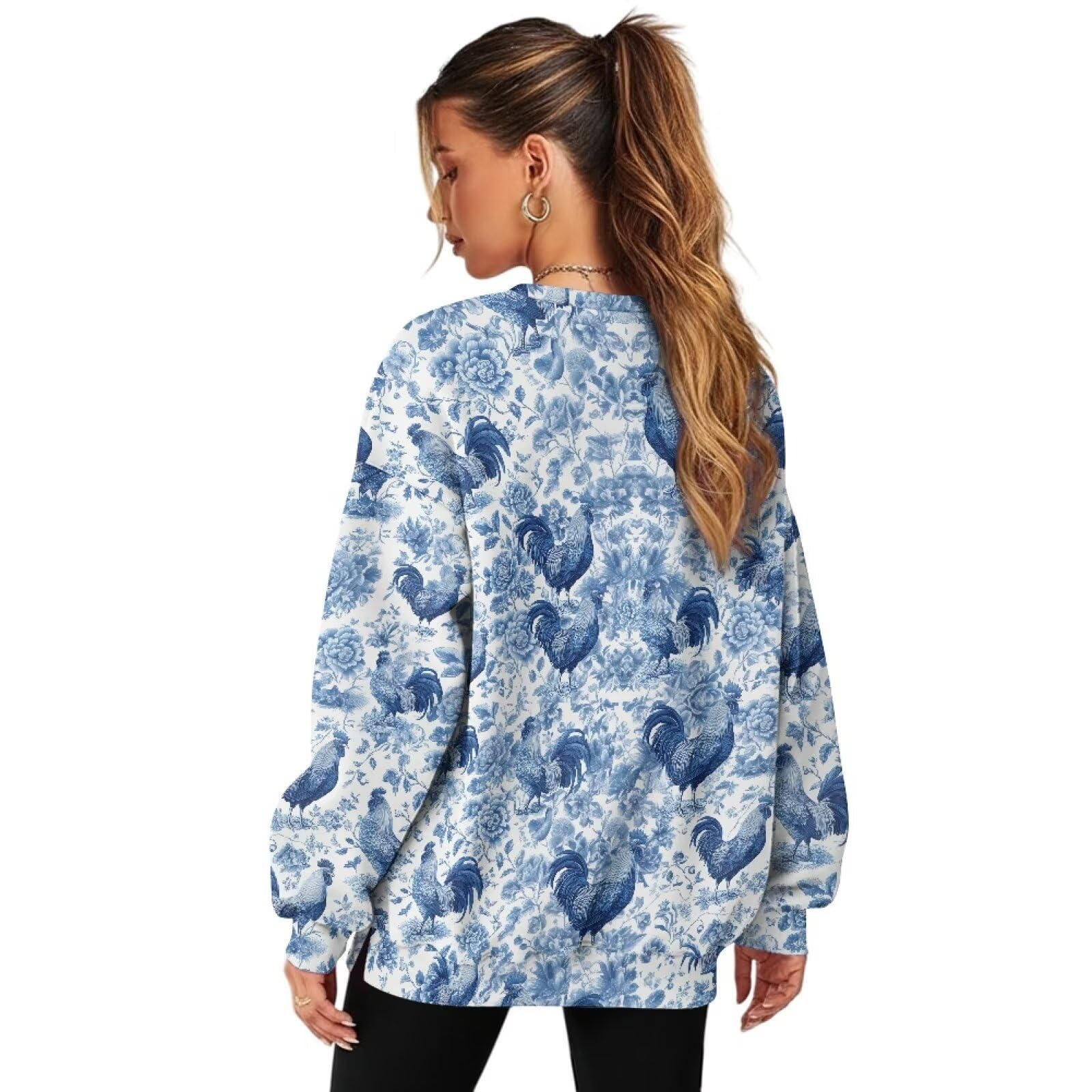 Bluzy damskie z okrągłym dekoltem topy z długim rękawem oversize modny sweter z kieszeniami