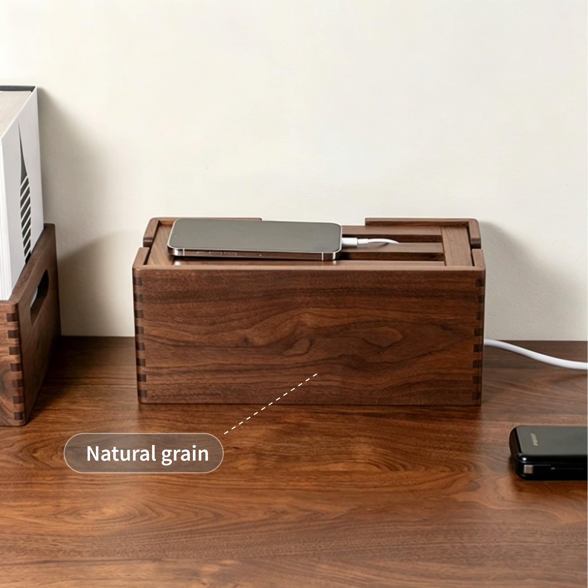 Scatola di Gestione Dei Cavi in ​​legno, Organizzatore Spegnicavo in Legno for Ciabatta, pavimento/TV, Organizer Sotto La Scrivania Ufficio Domestico(Brown,12.60x5.51x5.32in)