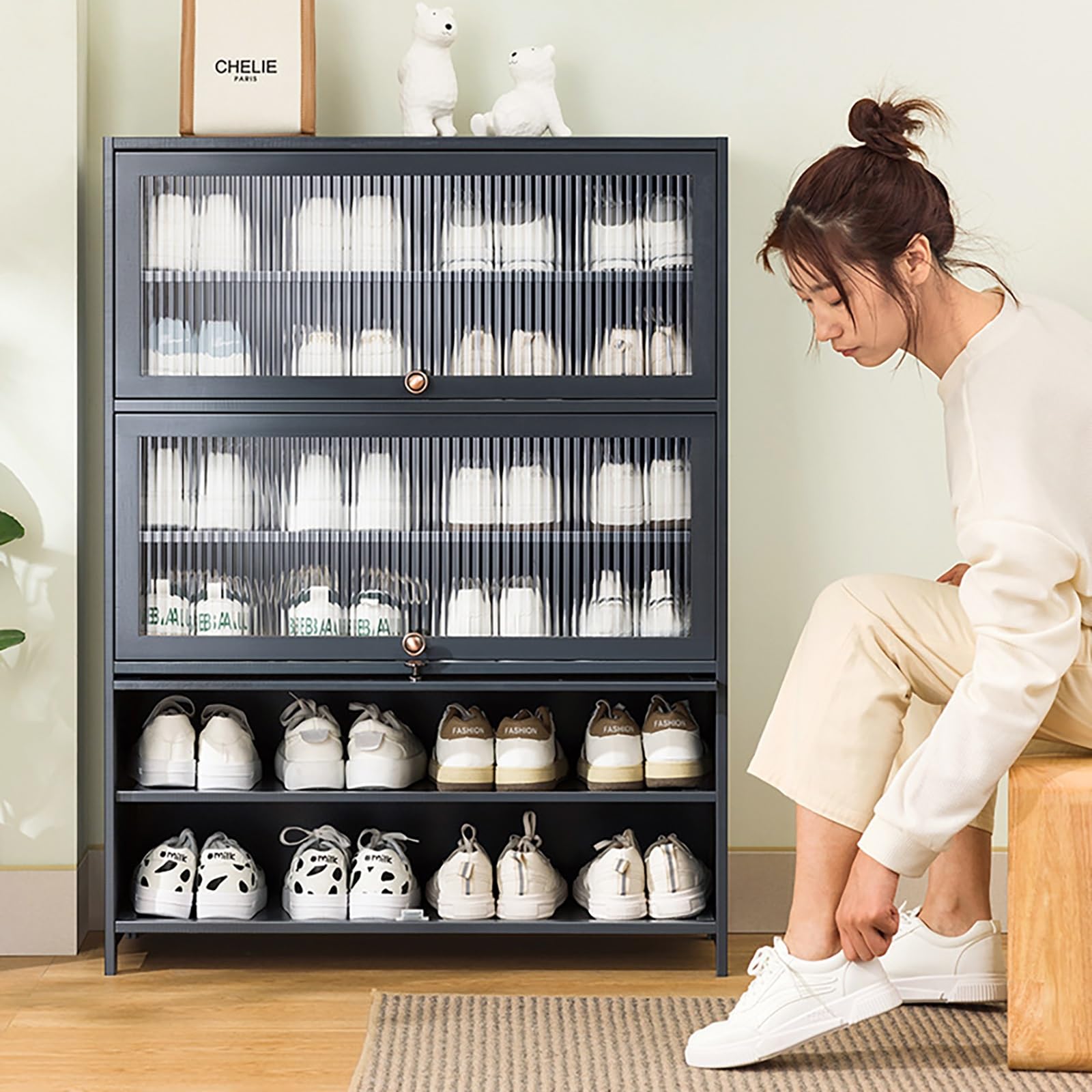 Amazon｜MIISAGS 下駄箱 縦長 扉付き シューズボック 靴箱