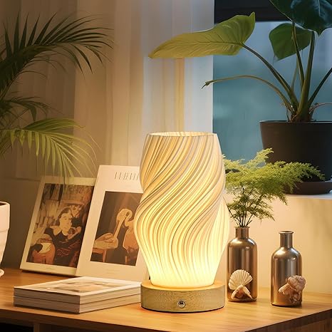 SisiHokai Small Battery Operated Lamp, Modern Table Lamp, Rechargeable, Touch Control, 3 Color Temperature, Dimmable, Bedside Table, Flame