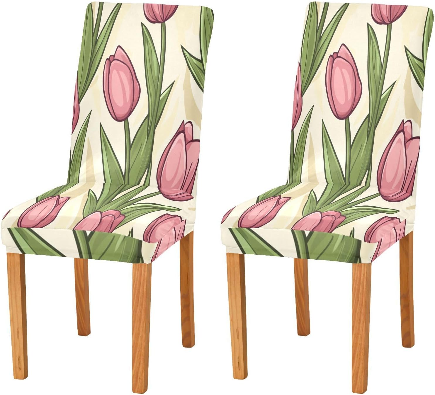 ALAZA Chair Covers for Dining Room, Spring Tulip Pink Floral Stretch Chair Cover Sets Chair Protector Removable Washable for Ktichen Restaurant Hotel