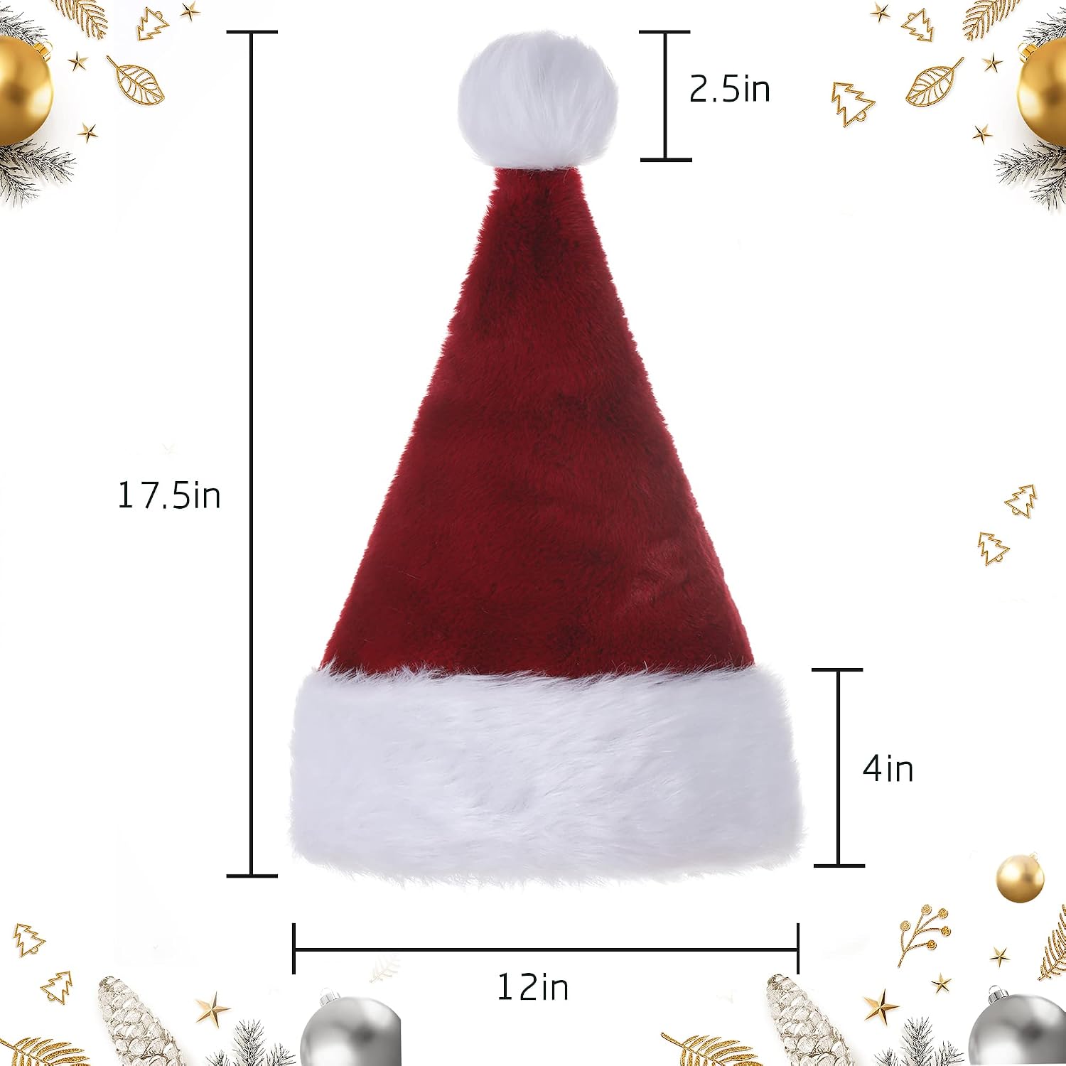 Santa Hats for Adults, Unisex Velvet Touch Comfort Christmas Hats for New Year Festive Party Christmas Supplies