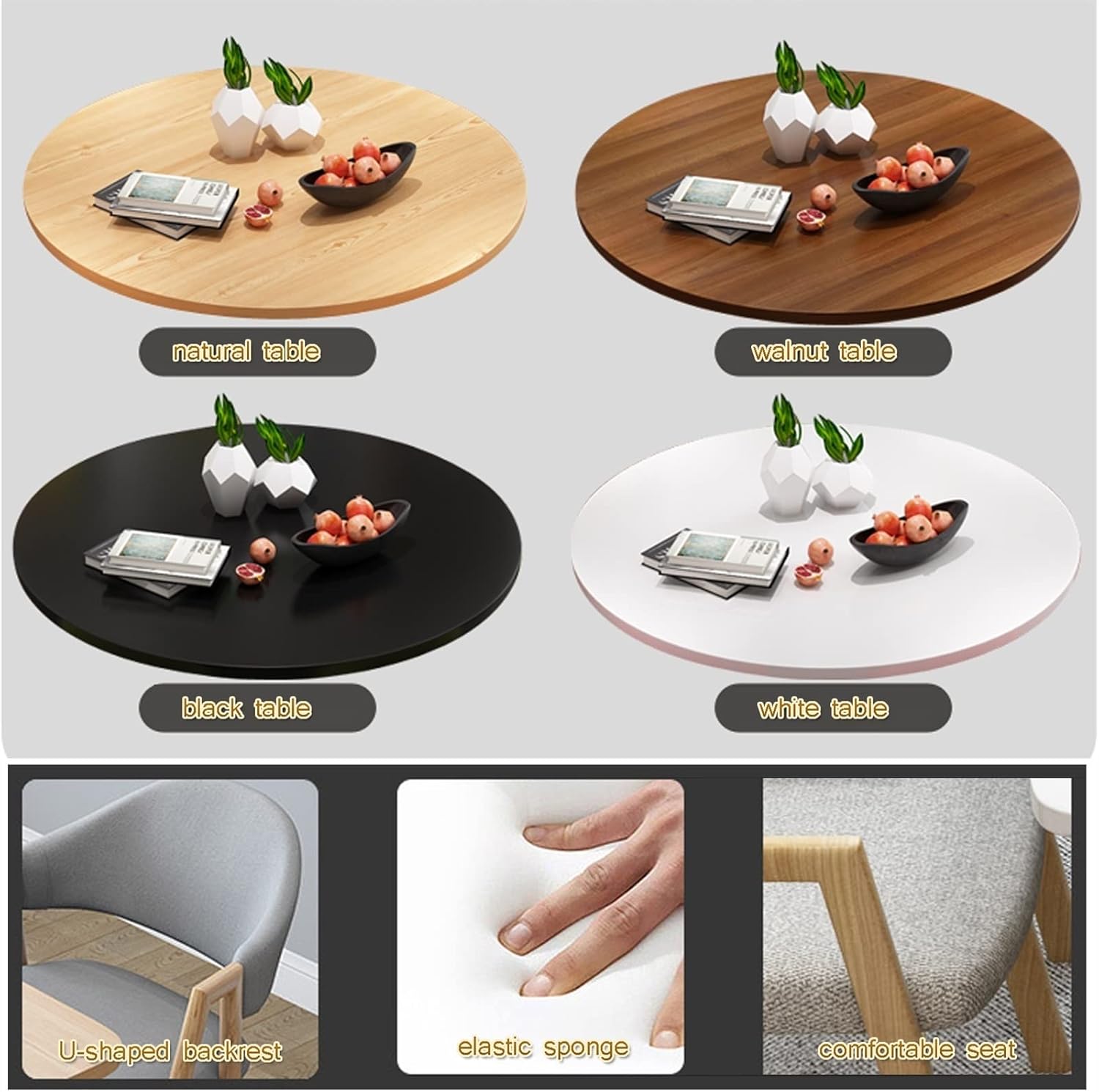 Conference Table and Chair Set HORV Office Furniture Small Space Meeting Room Round Coffee Desk Boardroom Negotiation Breakroom Lounge Chairs Metal Frame