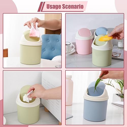 Miniatura 4 de 2 botes de basura de escritorio con tapa abatible y 120 bolsas de basura, mini bote de basura para escritorio, pequeño cubo de basura para encimera,