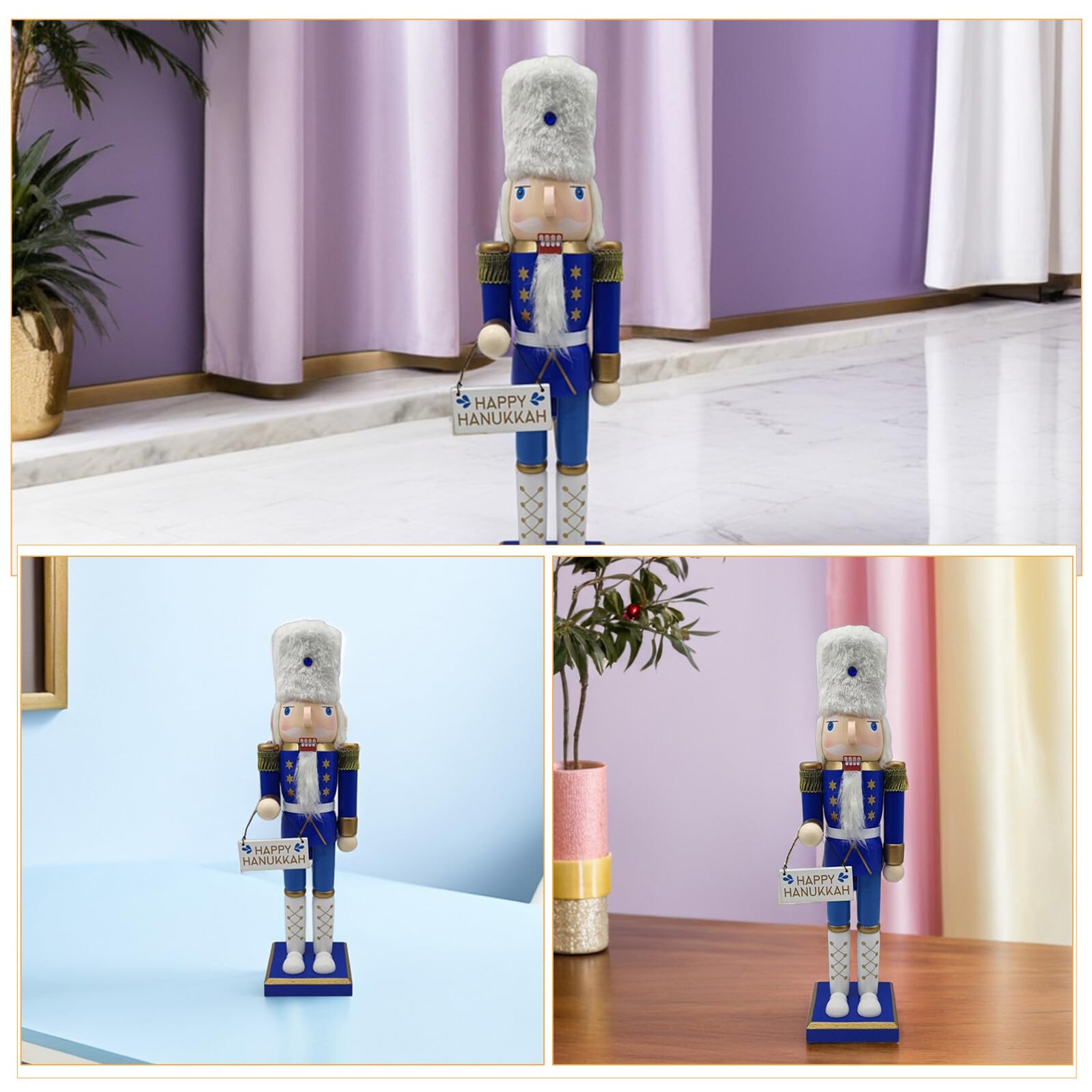 Cascanueces de Madera Tradicional para Hanukkah Figura Soldado Azul y de 38 CM Decoración Navideña para Mesa y Estantería Adorno Coleccionable Festivo Judío
