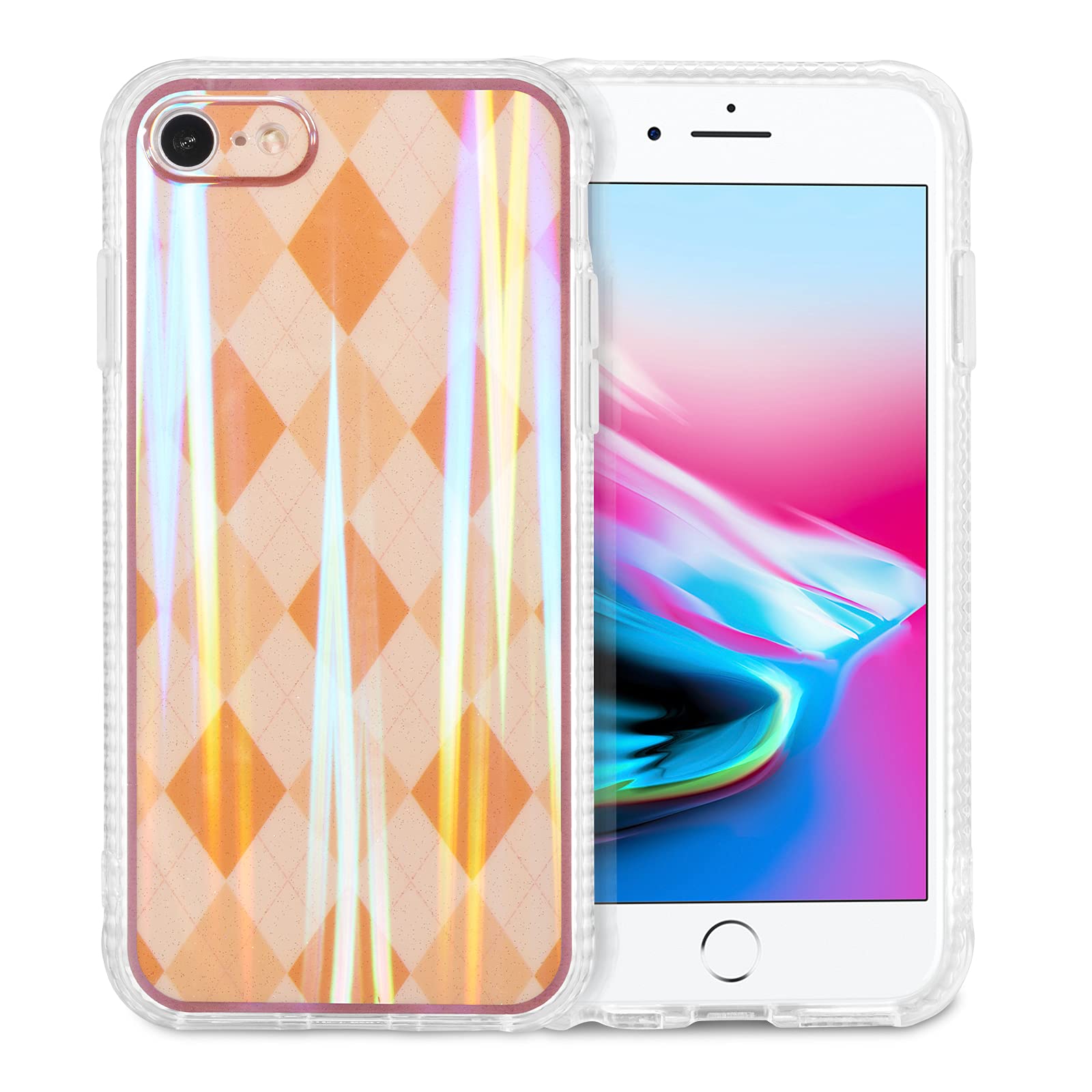 ZCDAYELattice Design Case for iPhone 7/iPhone 8/iPhone SE 2020 Grid Tartan Damier Pattern Cover for Girls Women Soft TPU Bumper and Protective Hard Back Case for iPhone 7/8/SE 2020-Orange Lattice