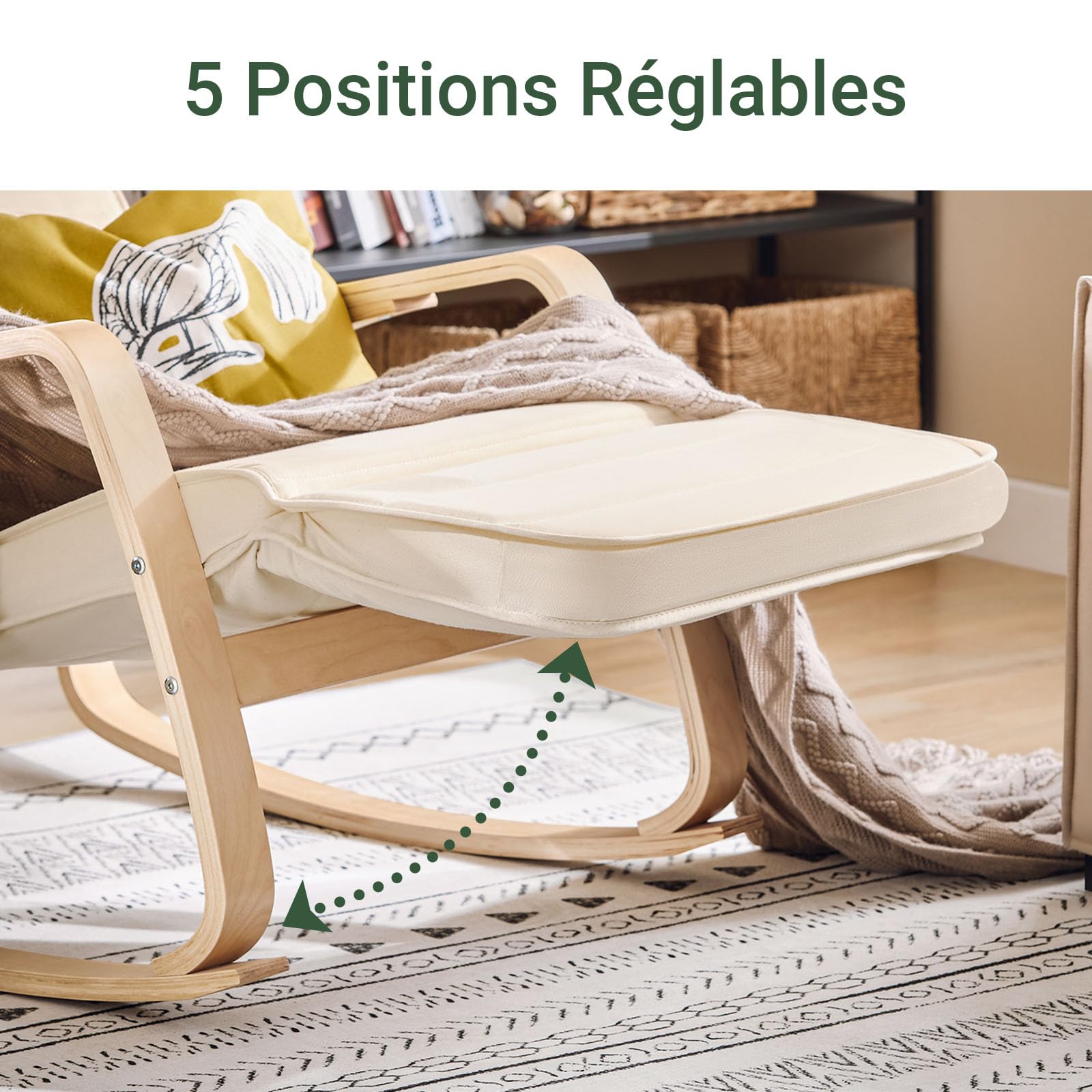 SoBuy Fauteuil a Bascule, Relax Rocking Chair, Chaise a Bascule avec Repose-Pieds et Appui-tête réglables, Beige FST16-W