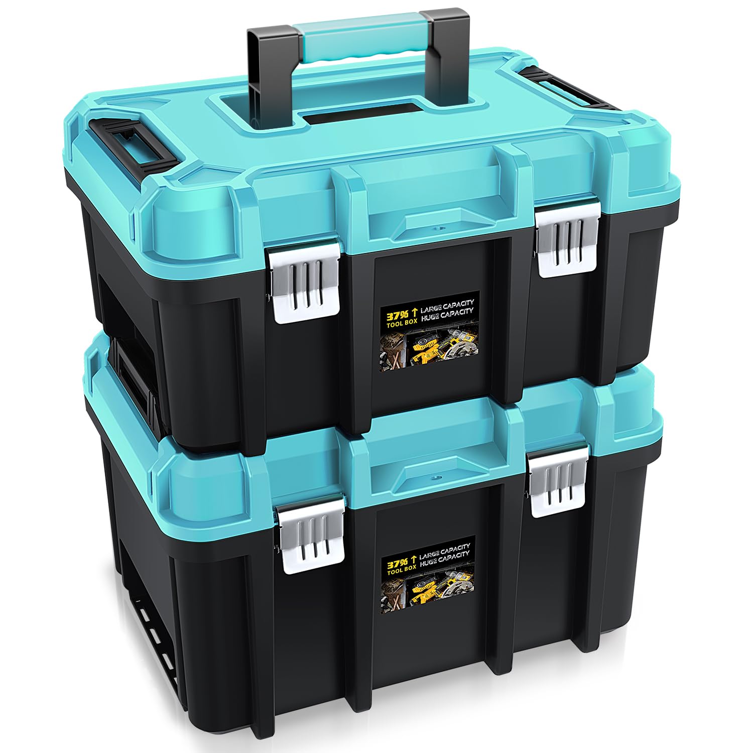 Auto Dynasty 17-Inch Tool Box, 2Pcs Toolboxes Organizer Storage with Removable Tray and Portable Handle for Garage Workshop Home Office Car Trunk,