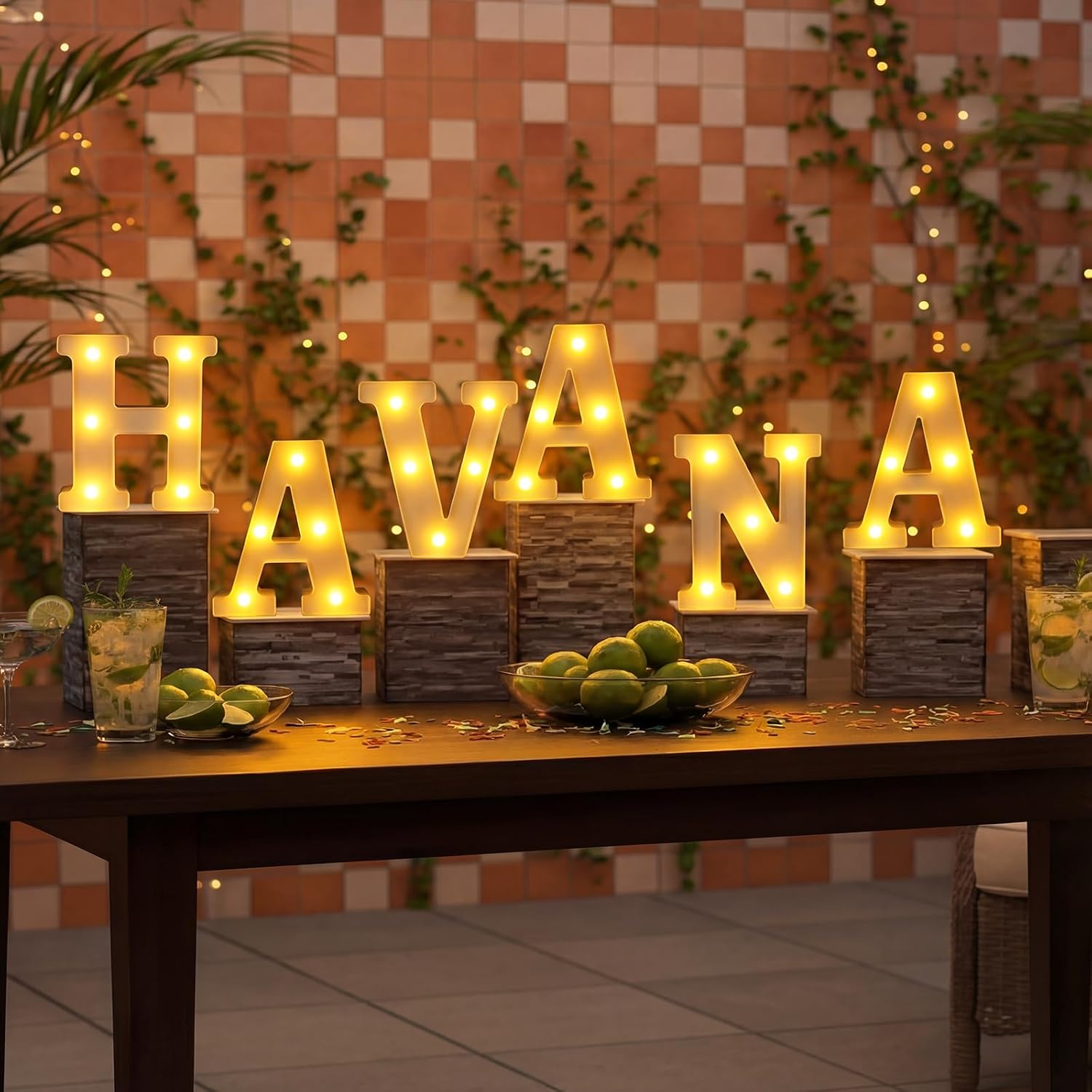 Aurelema 6 Pcs Havana Party Decorations Light up Sign Havana LED Marquee for Hot Night Cuban Party Supplies Battery Powered Tropical Alphabet Letter Summer LED Lights for Night Birthday
