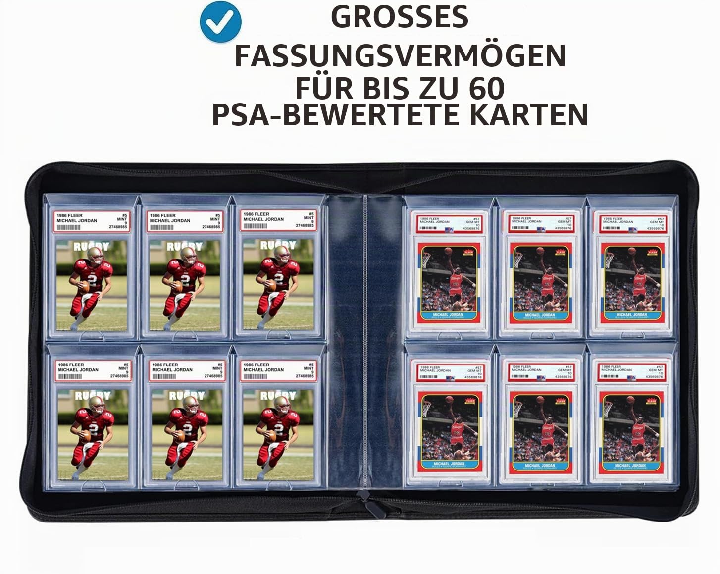 60 Taschen Graded Card Binder, Toploading PSA Slab Holder Album, PU Leather Graded Card Storage Binder, Premium 6 Pocket PSA Card Binder Album with Sleeves (Black)