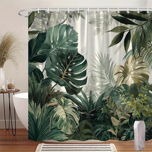 GLWDMB 1 Piece 180x180CM Tropical Jungle Leaves Pattern Printed Shower Curtain With Hook, Polyester Fabric, For Windows And Walls, Bathtub, Bathroom, Machine Washable, All Season Universal