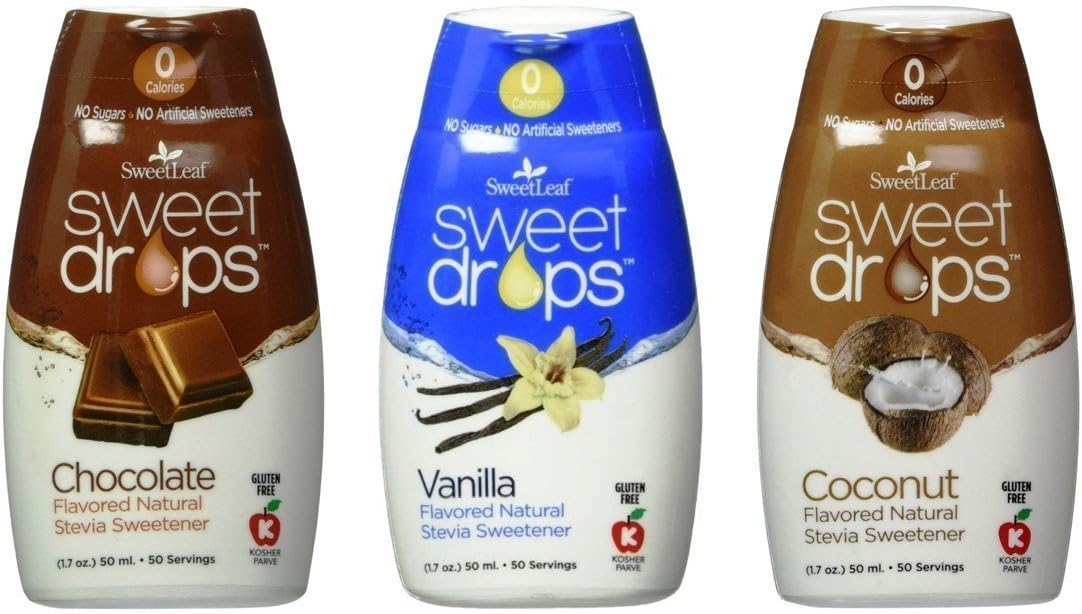 SweetLeaf Sweet Drops Flavored Stevia Sweetener Variety Pack (Chocolate, Coconut, Vanilla) - Zero Calories, Sugar Free, Gluten-Free, Non-GMO, Keto Friendly - 1.7 Fl Oz, Pack of 3