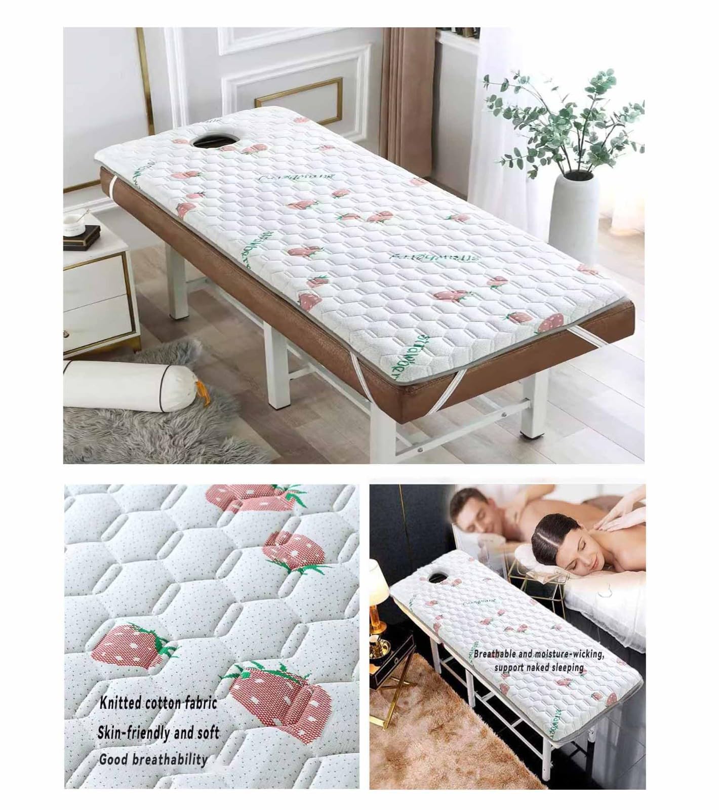 Surmatelas Table de Massage avec Trou De Respiration,Surmatelas Carré/Rond/Tête Trapézoïdale,Matelas Lit De Beauté Rembourrage De Lit Spa Matelas À Mémoire Massage(Color:C,Size:80x190cm)