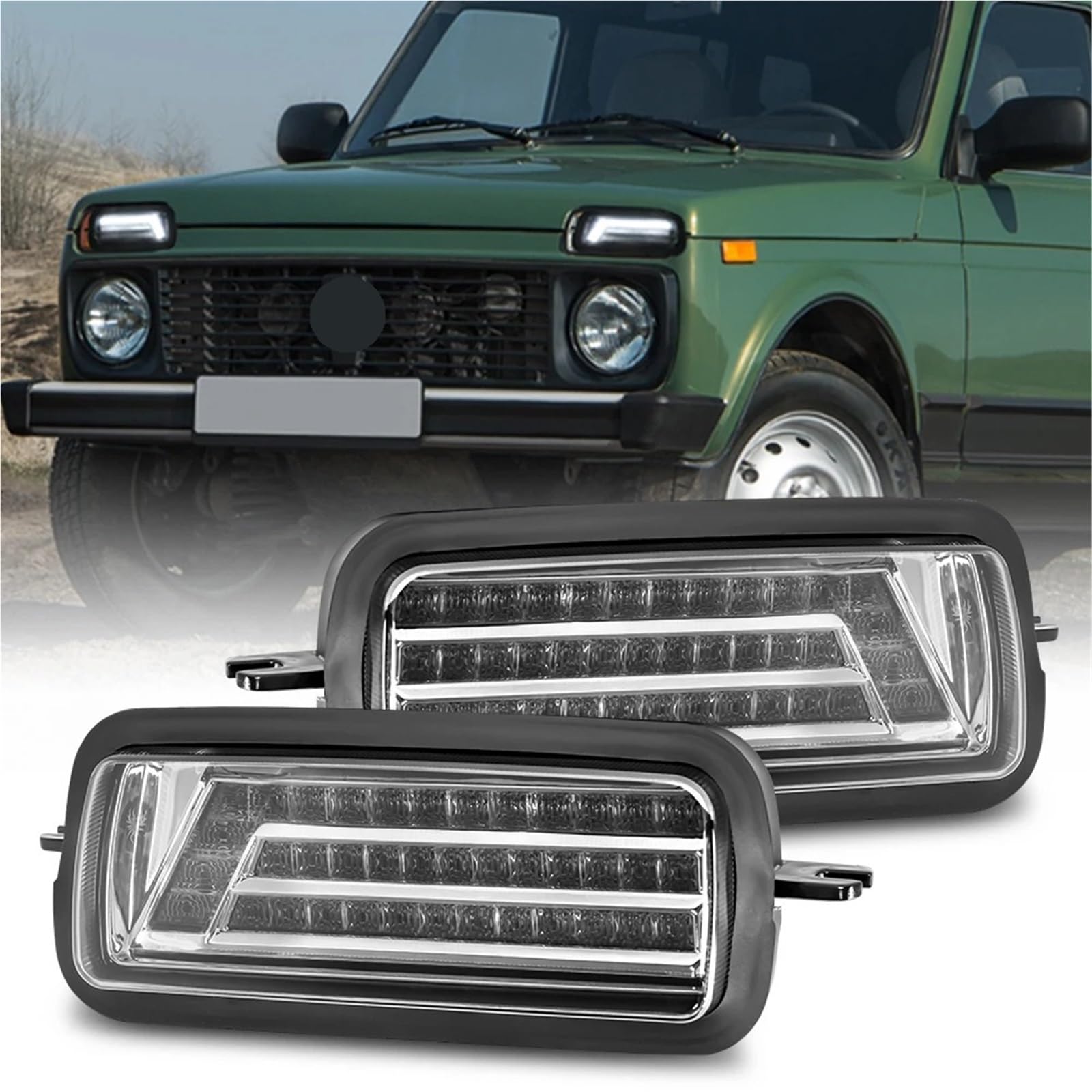 fari anteriori auto Adatto per Lada Niva 4x4 Car Styling Luci diurne a LED Luci di marcia diurna Segnale freno Accessori Faro anteriore per auto(Light C)