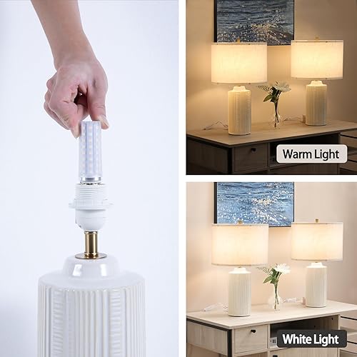 Miniatura 2 de Juego de dos lámparas de mesa de cerámica de 23 pulgadas, lámpara de escritorio de cerámica blanca para sala de estar, lámpara de noche de granja