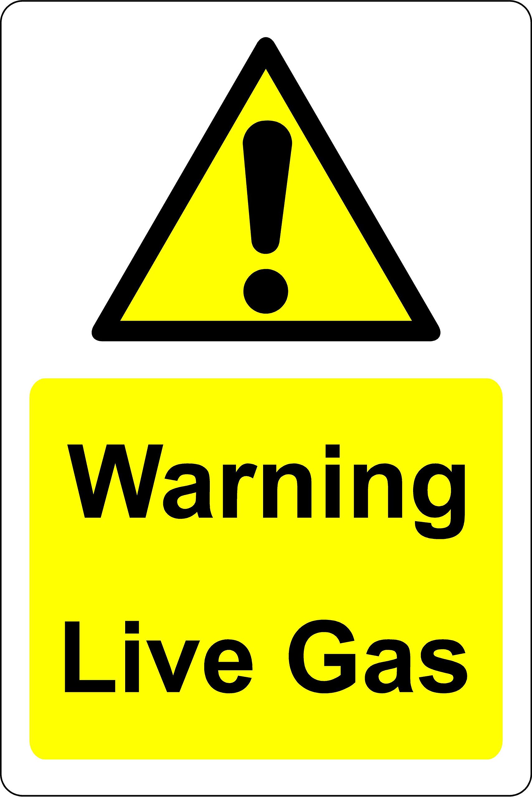 Kpcm Display Ltd Warning Live Gas Safety Sign - 1.2Mm Rigid Plastic 300Mm X 200Mm