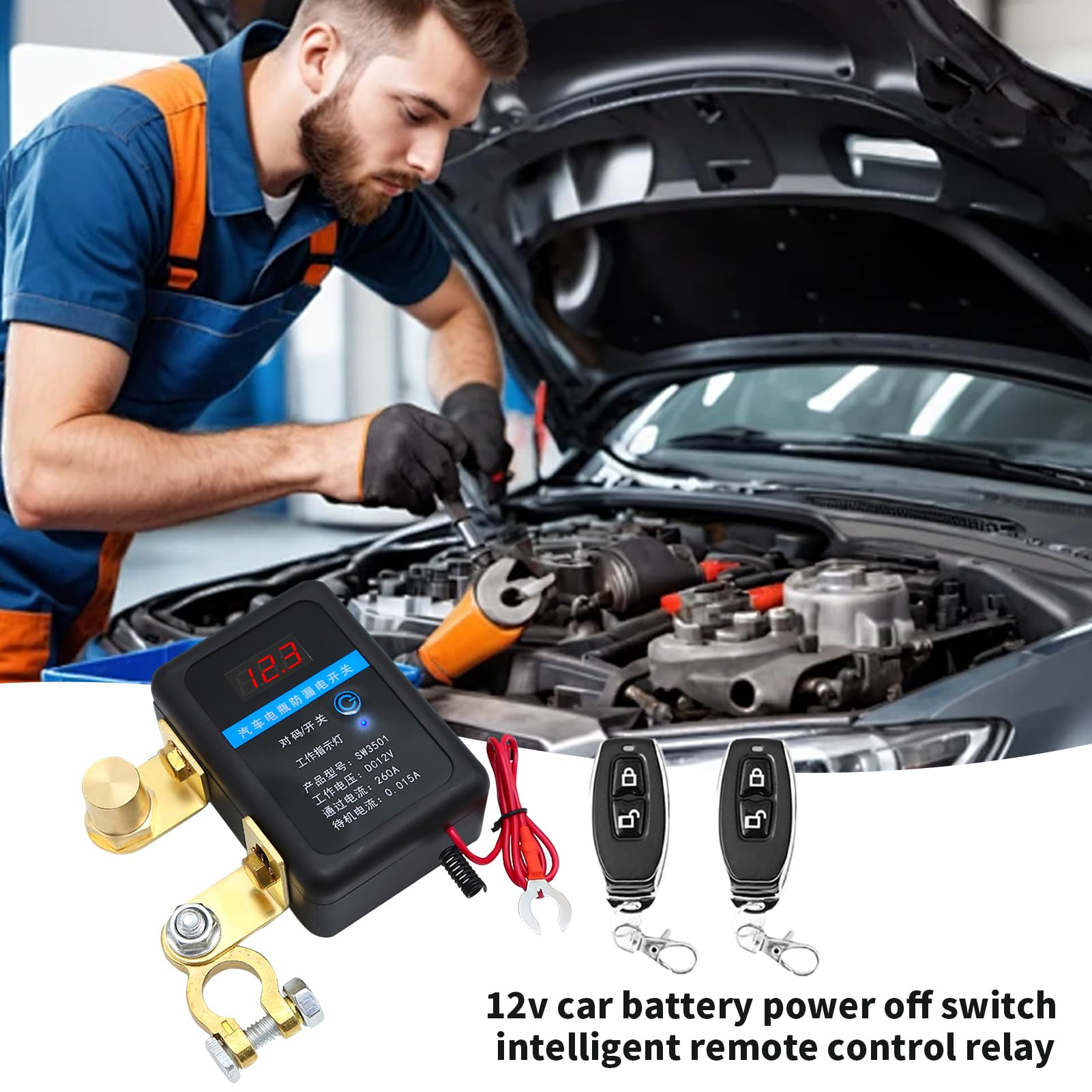 Interrupteur d'isolation de batterie de voiture - Unité de télécommande sans fil - Relais de disjoncteur de camion - Anti-vol - Contrôleur d'alimentation de batterie de sécurité - Boîtier de commande
