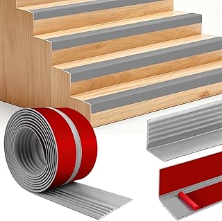 Treppenkantenprofil selbstklebend Treppen Kantenschutz rutschfeste Treppenkante flexibel Treppenkantenprofil Vinyl Winkelprofil (1m, 50×48mm, Grau)