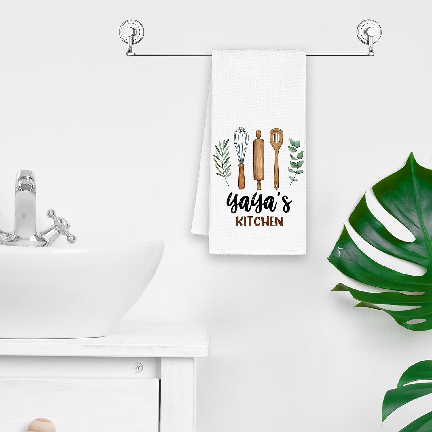 Yaya's Kitchen Towels Gifts, Grandma Christmas Bathroom Hand Towels Gifts for Yaya Birthday Mother's Day, Rustic Eucalyptus Leaf Tea Dish Towel Decor 16x24in image 5