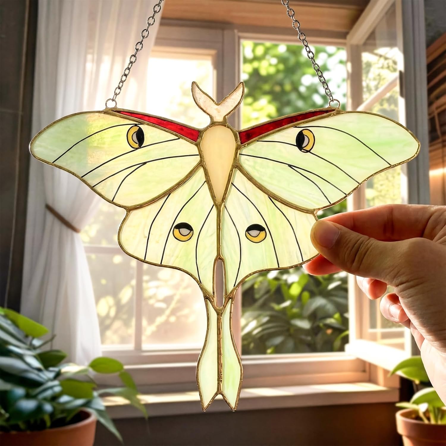 LemonRoad 1 Set Green Luna Moth Pre Cut Stained Glass Kit for Adult Beginner Made Easy Stained Glass Craft with Solder Wire, Flux Brush for Christmas Birthday Party Favor