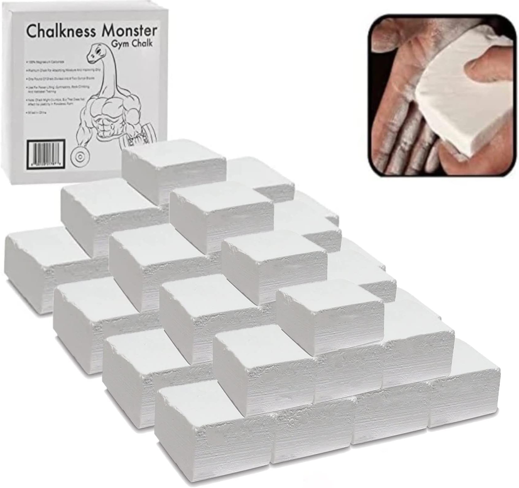 SCS Direct Chalkness Monster Gym Chalk Blocks - Premium Sport Hand (32 x 2oz Blocks) Easy Grip, Moisture Absorbing Great for Power Lifting, Rock Climbing, Gymnastics, Weightlifting, Crossfit and More