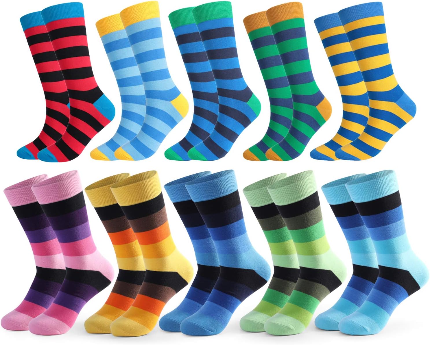 HHX YONLEE Dress Socks 5/6/10 Pairs Crew Argyle Colorful Cotton Novelty Casual Happy Fun