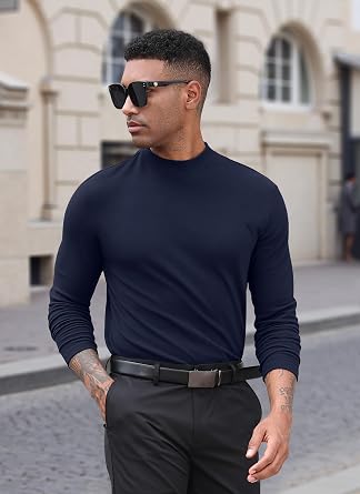 RQP Mens Mock Turtleneck Long Sleeve Lightweight Basic Solid Undershirt Stretch Slim Fit Sweaters