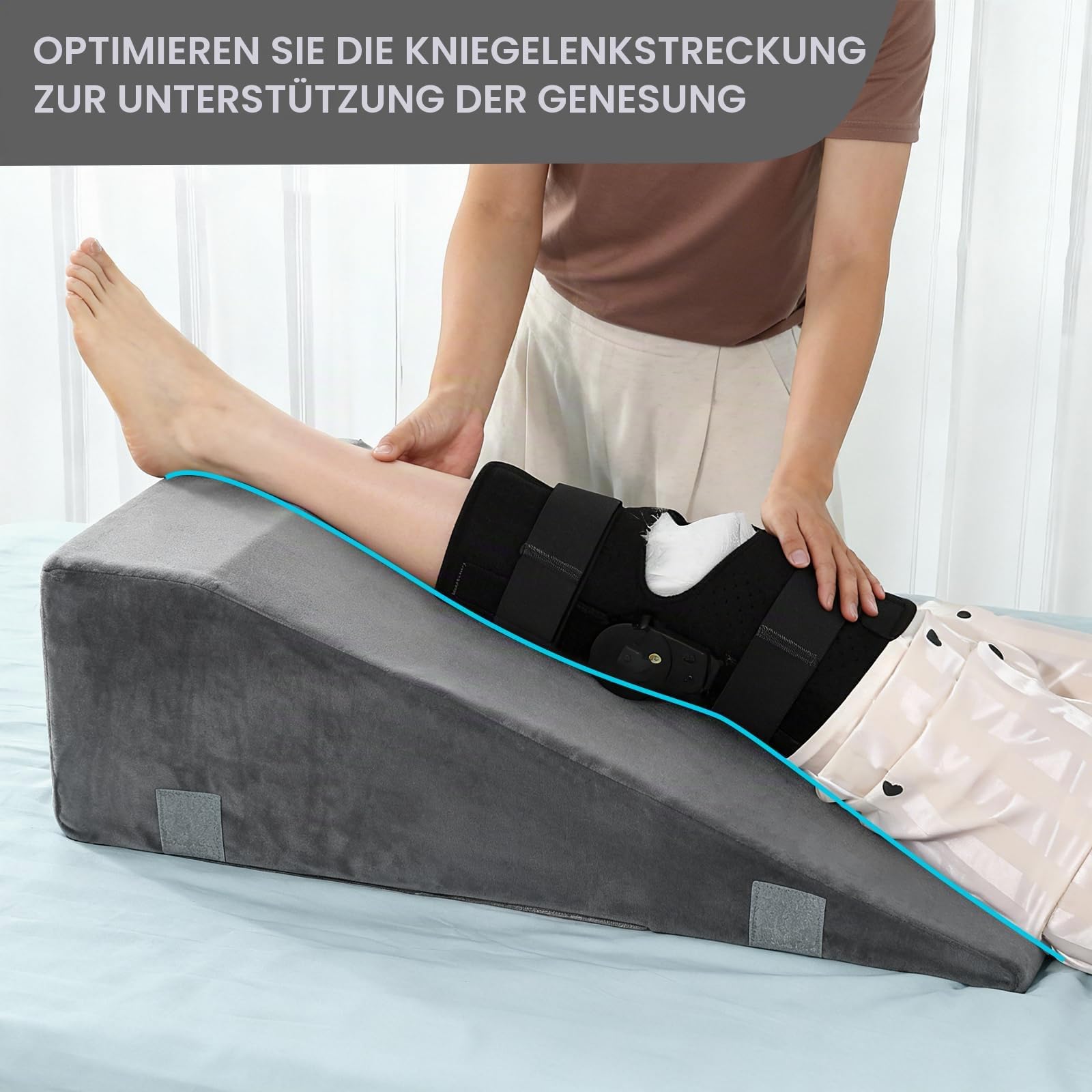 Venenkissen Höhenverstellbar – Orthopädisches Keilkissen zur Knie-Entlastung & Schmerzlinderung nach OP, Förderung der Durchblutung, aus Premium-Schaumstoff Einzelbein (Grau)