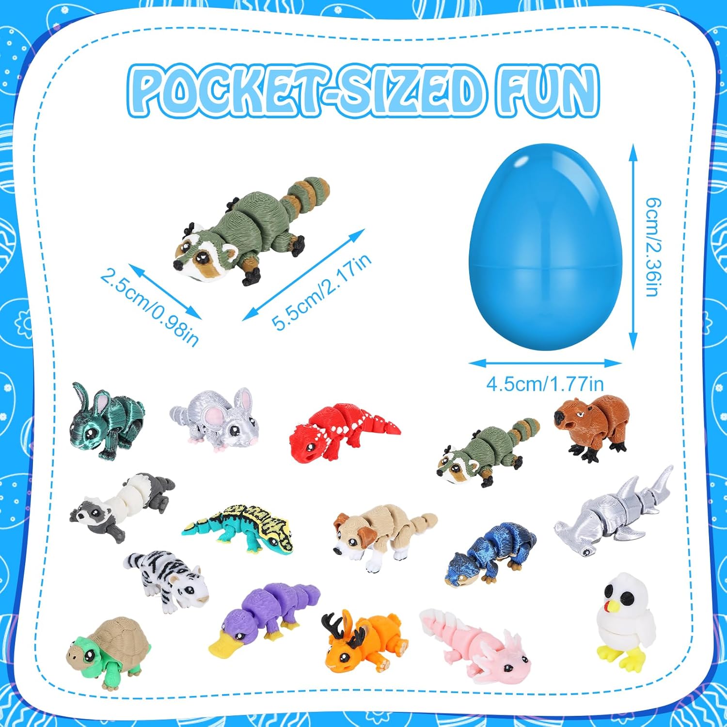 16 PCS 3D Printed Articulated Tiny Animals Easter Eggs - Surprise Mystery Eggs with Flexible Joint Creatures, Sensory Fidget Toys, Easter Basket Stuffers, Party Favors, Classroom Rewards