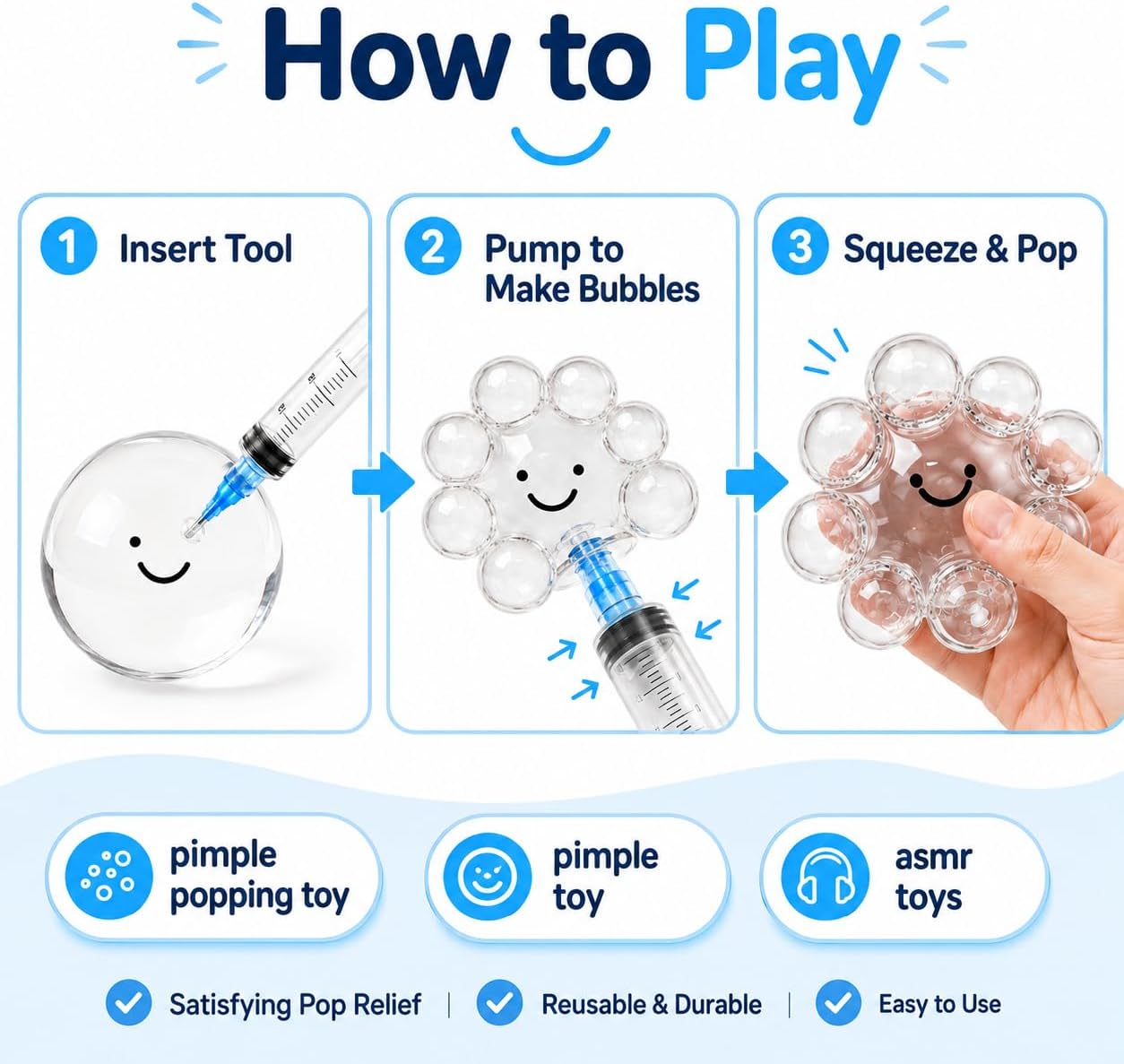 Crystal Bubble Squishy Ball, Clear Silicone ASMR Squishy Fidget Toy with Refillable Air Bubble Popping Fun, Satisfying Sensory Squeeze Pimple Popping Toy Style Play, Reusable Squishy for Kids image 2