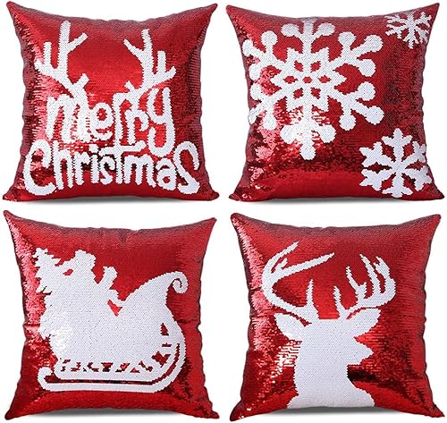 Miniatura 6 de Gujiahone Juego de 2 fundas de almohada verdes de Navidad de 18 x 18 pulgadas, juego de 2 fundas cuadradas de lino con copos de nieve para