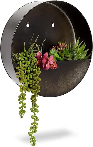 Farmlyn Creek Maceta circular colgante de pared, 12 x 3.6 pulgadas, color negro, estilo jardín, maceta redonda de metal galvanizado para suculentas