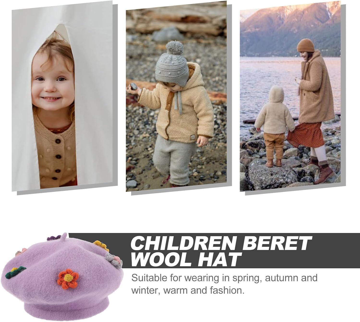 LIFKOME Woolen Beret Hat for Warm Flower Painter Beanie Autumn Winter ’s Wool Cap Purple