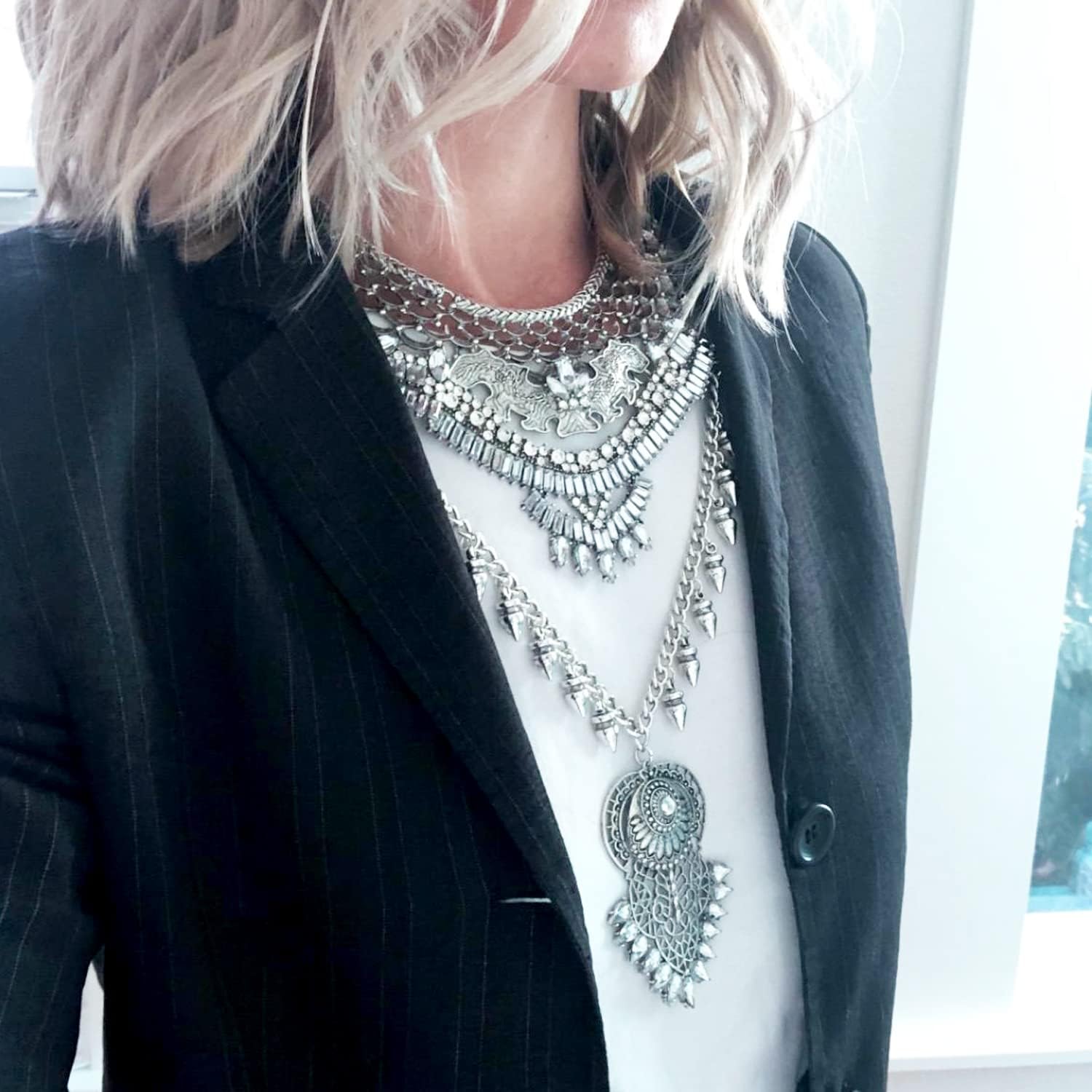 yueton Boho Coin Statement Necklace Long Tassel Chunky Necklace Vintage Gypsy Bohemian Ethnic Tribal Collar Choker Necklace for Women - Image 5