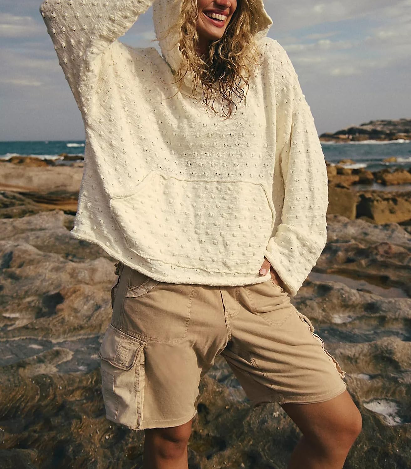 Women Knit Oversized Hoodies Y2K Casual Long Sleeve Crochet Lightweight Sweatshirts with Pocket Cute Pullover Top - Image 6