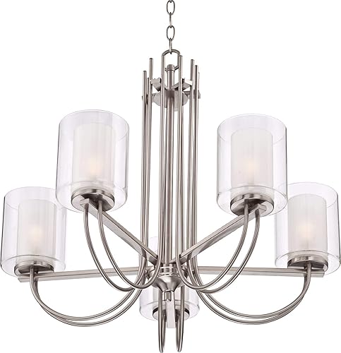 Miniatura 4 de Possini Euro Design Melody - Candelabro moderno de níquel cepillado de 26 3/4 pulgadas de ancho, brazos curvados y vidrio esmerilado transparente, 5