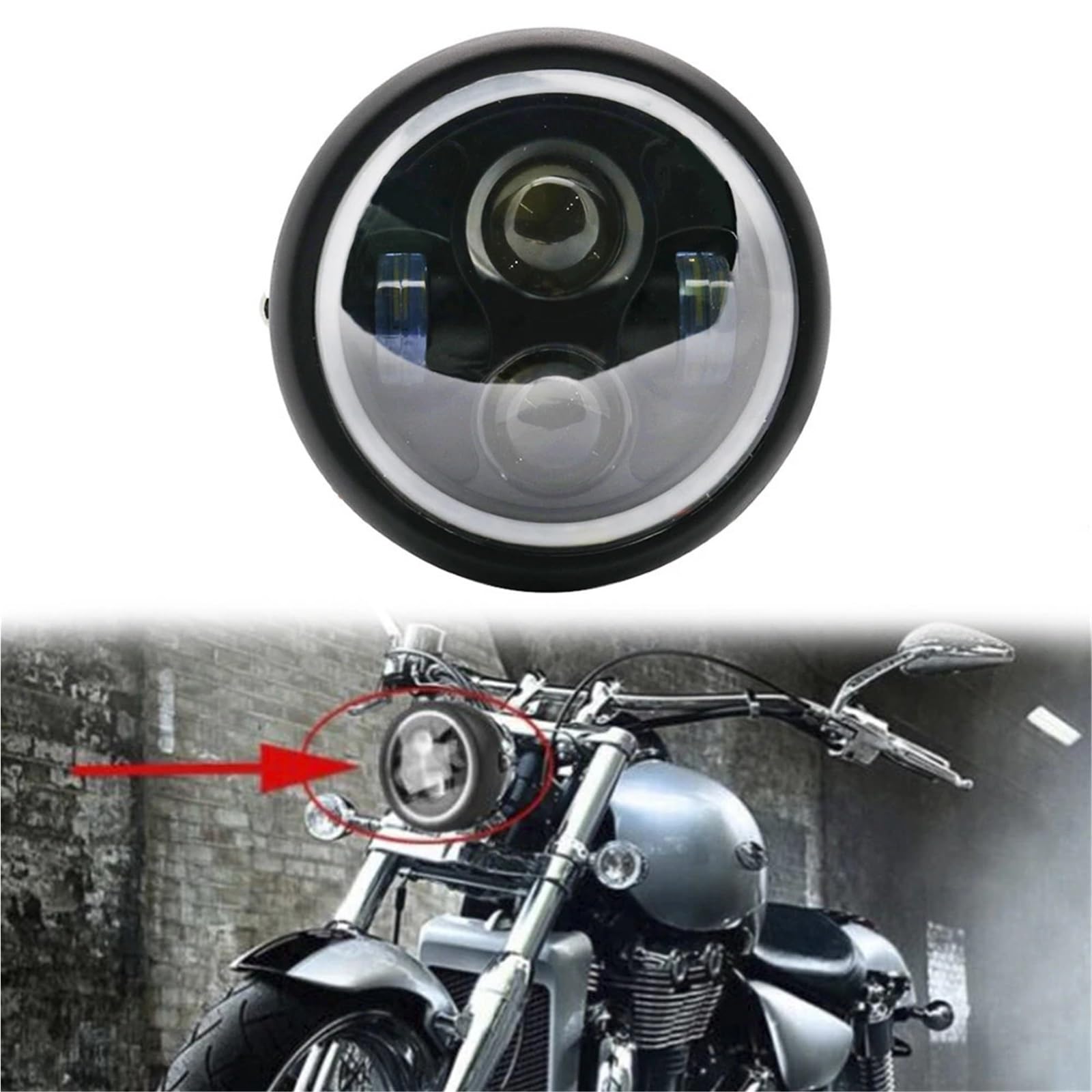 Faro anteriore a LED per moto universale adatto per Harley Cafe Racer Bobber adatto per Honda(Light with bracket)