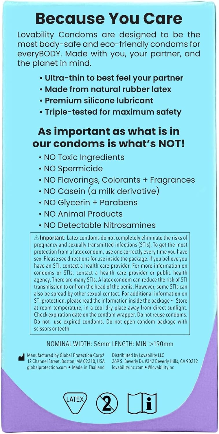 Ultra-Thin Condoms (Plus Fit) | Natural Vegan Latex - Premium Lubrication - Easy Open - OB/GYN-Approved - pH-Friendly - No Rubber Smell - 36 Condoms (Pack of 3)