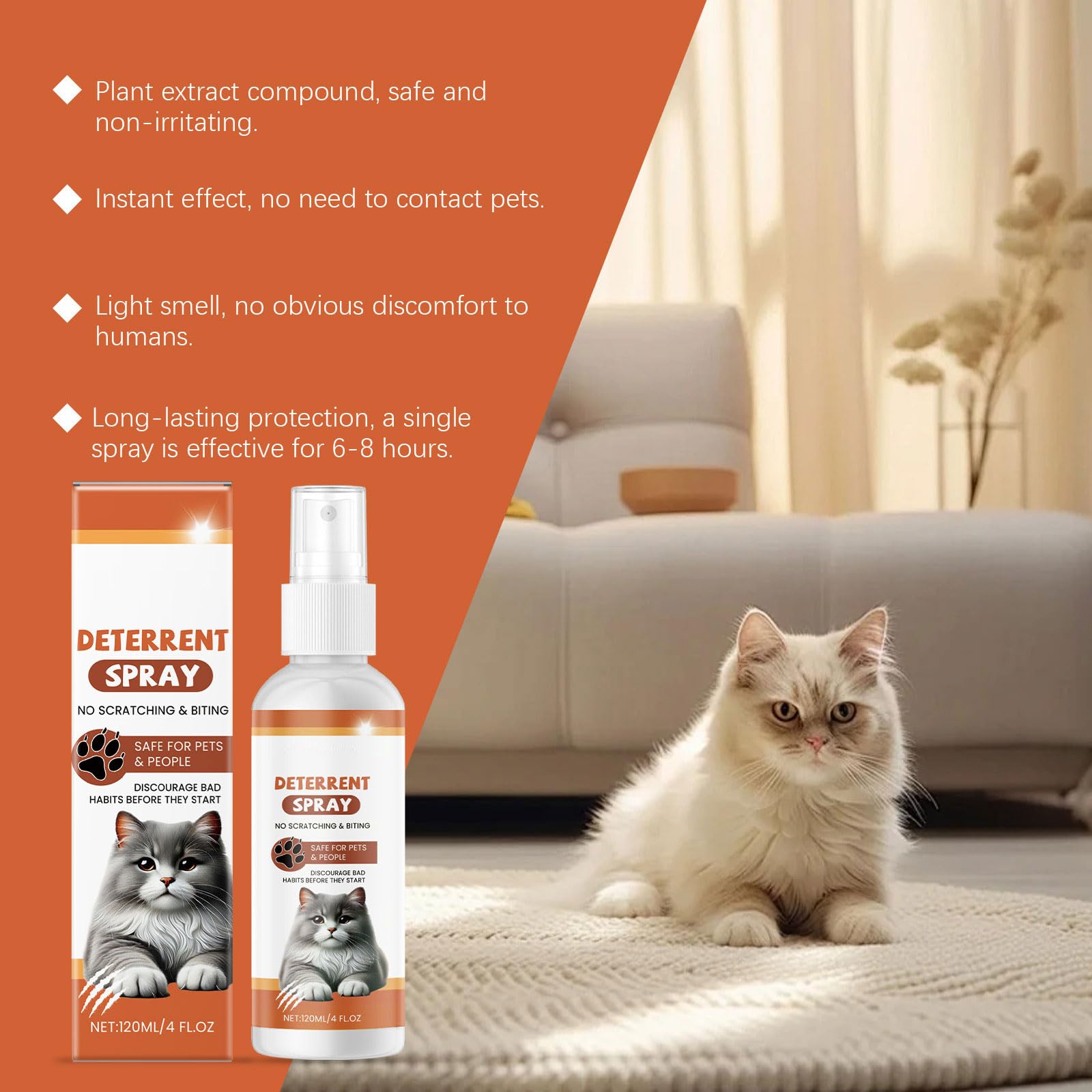 4floz Spray anti-agrumes pour chats - Extraits naturels - Protection des meubles d'intérieur - Contrôle de l'escalade - Pour dressage d'animaux domestiques - Utilisation en intérieur