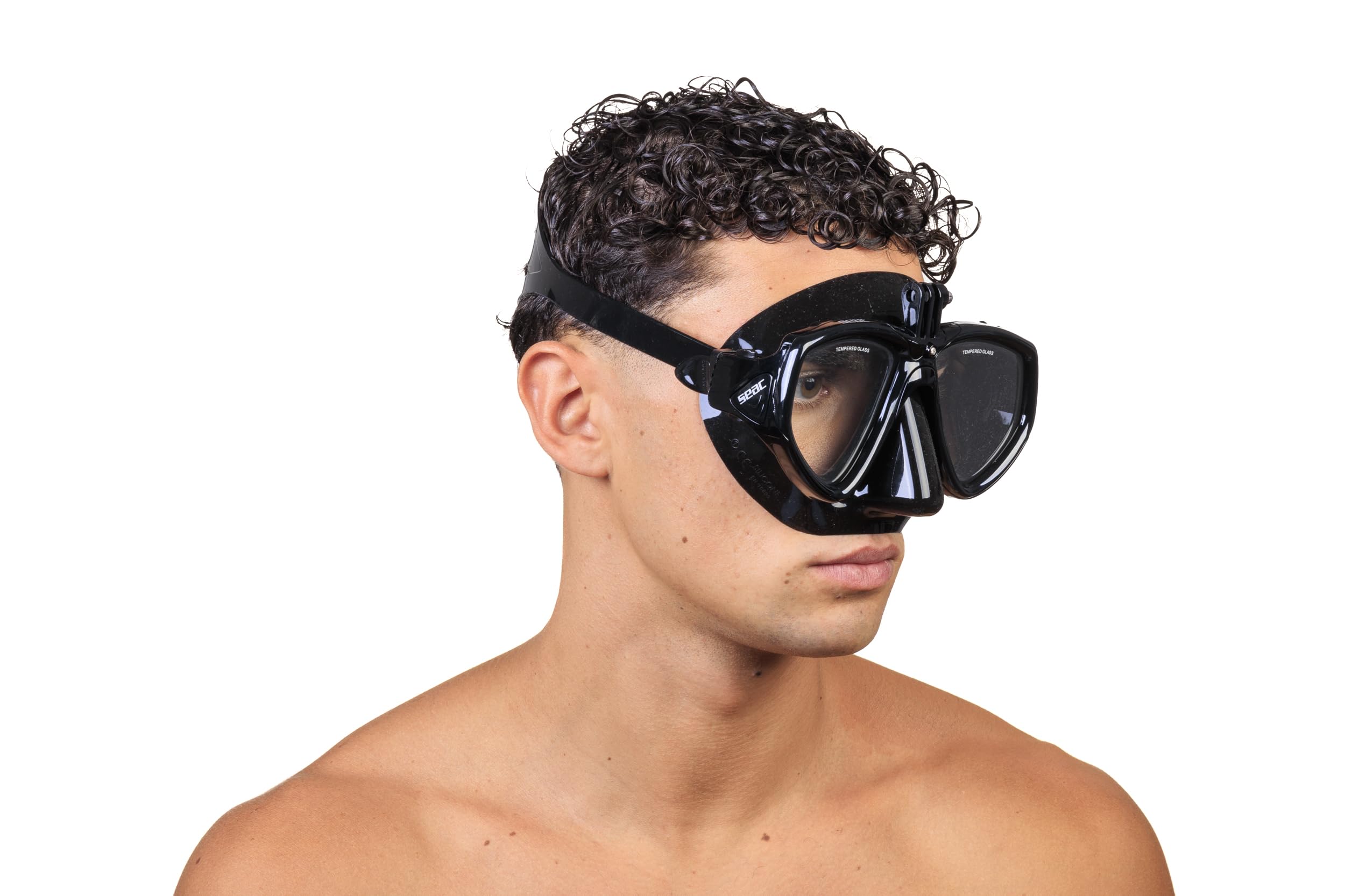 SEAC One Pro Maske mit Adapter für GoPro Videokamera zum Tauchen und Schnorcheln, schwarz, Standard