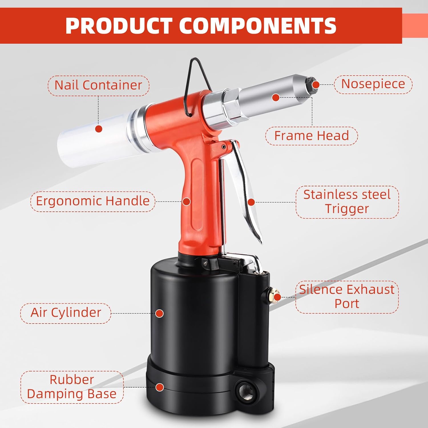Pneumatic Rivet Gun 1/4" Hydraulic Air Rivet Tool Heavy Duty Riveting Machine Suitable for Manufacturing Fields