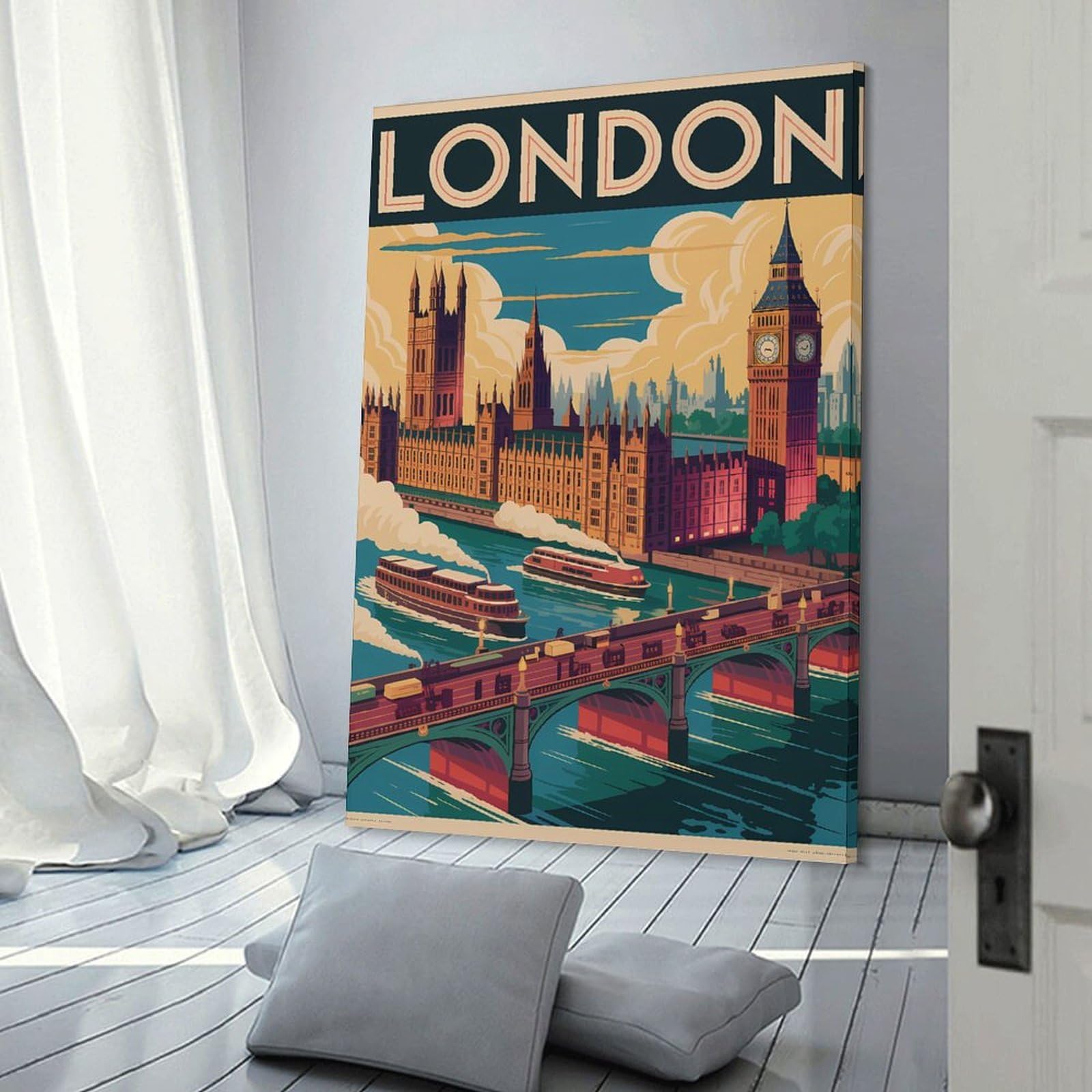 Junmoney Canvas Wall Decor London Travel, 24x36inch(60x90cm), for Gallery Wall Layouts in Home Or Office, Home Wall Art for Statement Displays