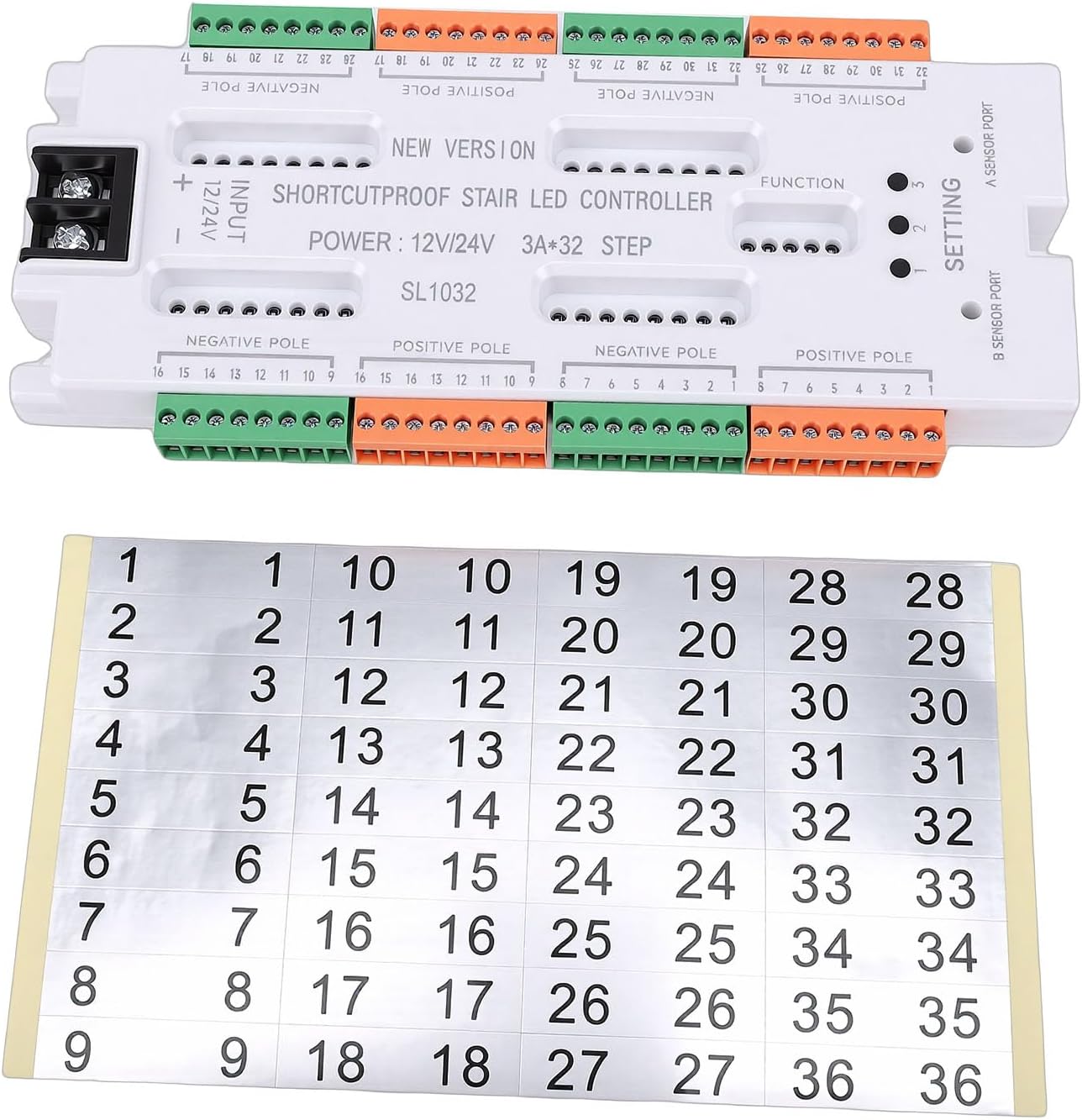 Walfront Stair Light Controller, 32 Channels LED Stairway Lighting with Motion Sensor and Short Circuit Guard, for Indoor LED Stair Lights