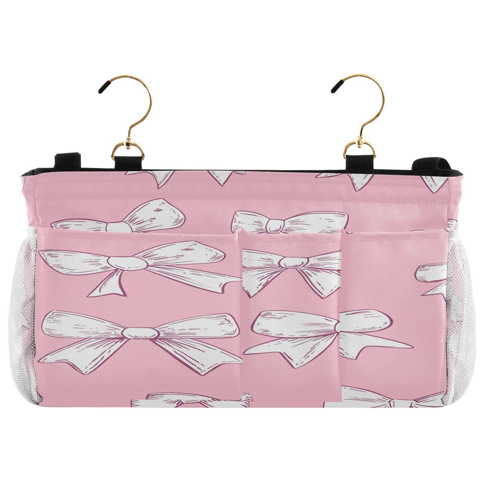 BOESI Doodle Cute Bow Pattern Bedside Storage Hanging Bag, Hanging Storage Basket, Suitable for Storing Cell Phones, Water Bottles, Books