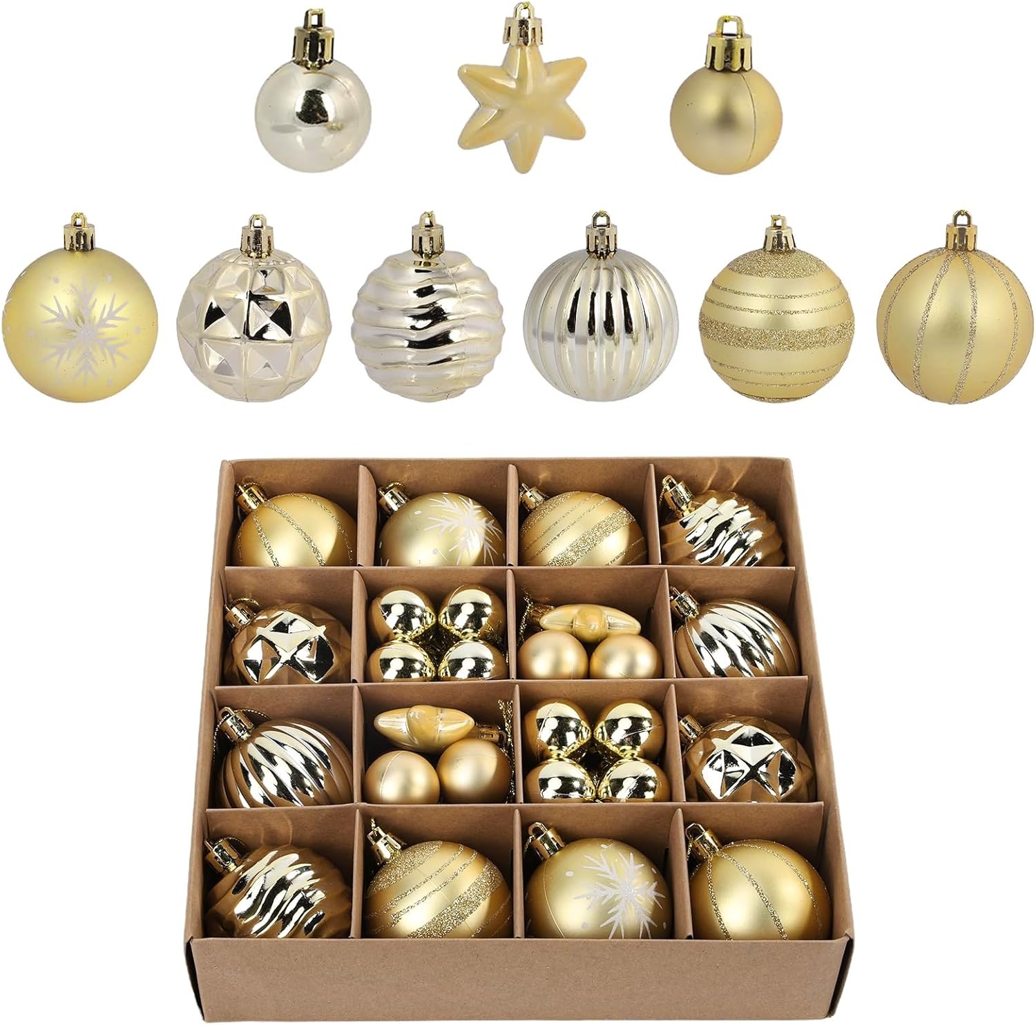 42Pcs Christmas Ball Gold Christmas Ornaments Set for Garden Backyard Holiday Wedding Party Decor with 12 pcs 2.36” Large and 30 pcs 1.18” Mini Christmas Decorations Ornaments Bulk Balls 42Pcs Christmas Ball Gold Christmas Ornaments Set for Garden Backyard Holiday Wedding Party Decor with 12 pcs 2.36” Large and 30 pcs 1.18” Mini Christmas Decorations Ornaments Bulk Balls
