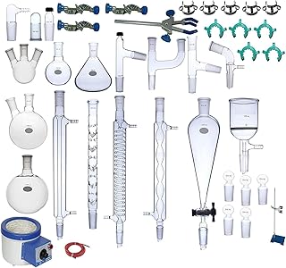ISKO® Borosilicate Glass Advanced Organic Chemistry Lab Glassware Kit, Laboratory Glassware Distillation Apparatus with 1 ...