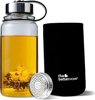 The Better Home Borosilicate Glass Water Bottle with Infuser (1 Litre) | Pack of 1 (Black) Price In India